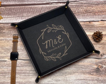 Personalized Engraved Vegan Leather Snap Up Valet Tray - Custom Gift for Him, Dad, Groomsmen, Father's Day and Company Logo