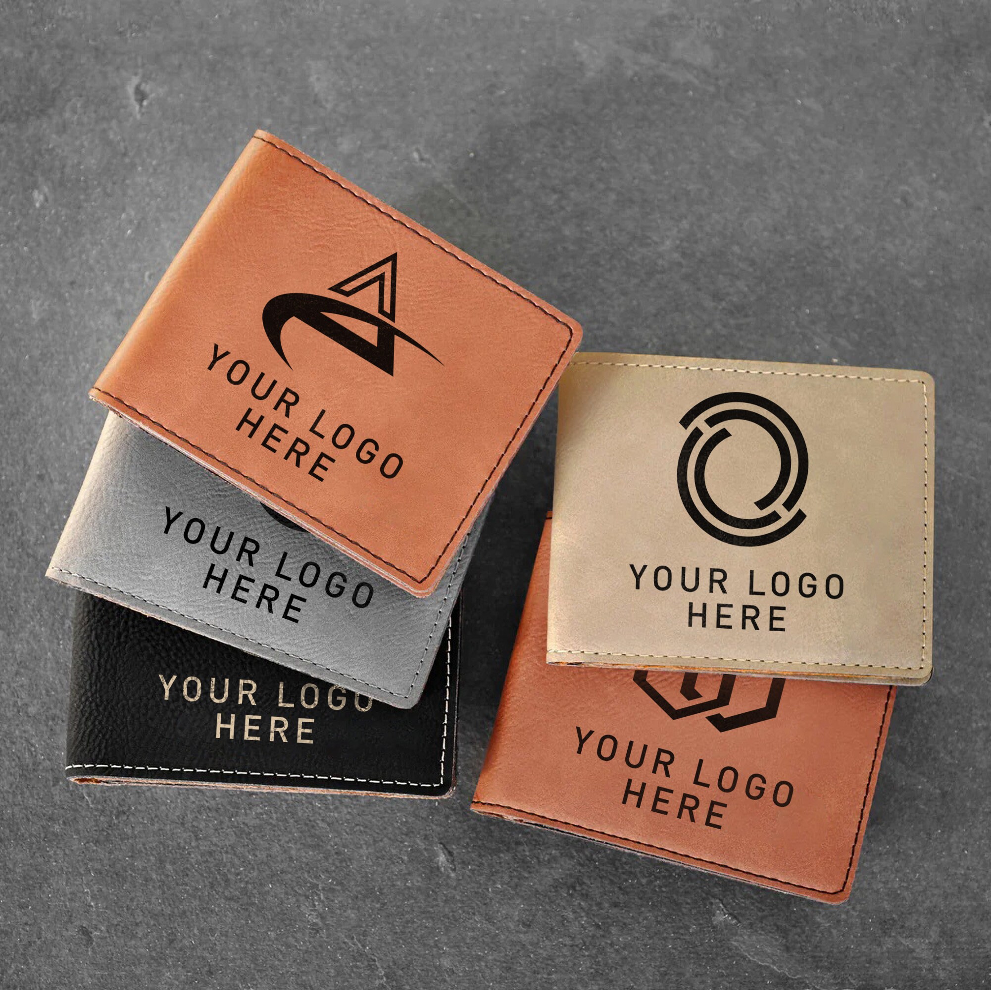 Custom Logo Engraved Bifold Leather Wallet, Company Logo Wallet ...