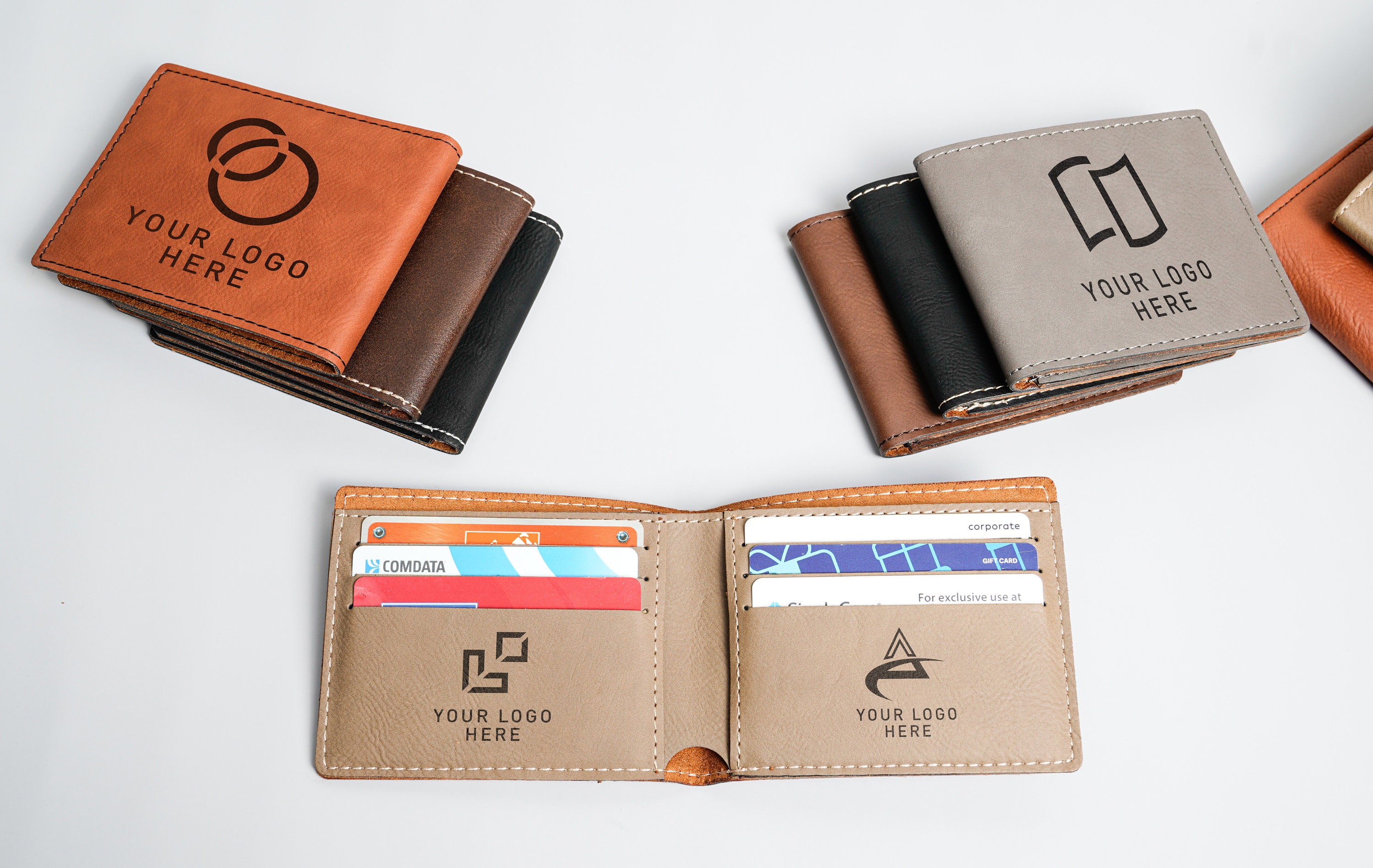 Custom Logo Engraved Bifold Leather Wallet, Company Logo Wallet ...