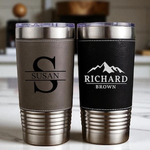 Personalized Leather Tumbler, Christmas Gift Engraved Custom Travel Tumbler, Gifts for Him, Groomsmen, Best Man, Anniversary, Housewarming