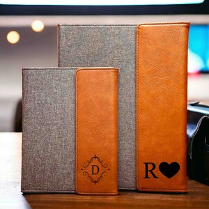 Portafolio recargable personalizado, portafolio de cuero con monograma personalizado, regalo de empresa, diario grabado, agenda de cuero, funda para cuaderno