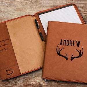Portafolio personalizado con cremallera, portafolios con monograma personalizado y cremallera, regalo de oficina de cuero, portafolios grabado con láser, regalo de empresa, regalo de doctorado
