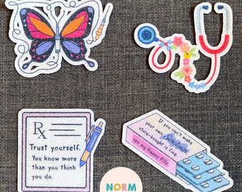 4 pc Nurse Medical Sticker, Butterfly IV Sticker, Calm Sensory Sticker, Serotonin Sticker, Stethoscope Sticker, Prescription, Gift for Nurse