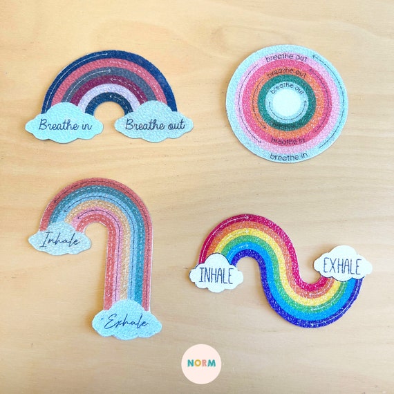 4 pc Rainbow Breathing Stickers Calm Sensory Tool Texture Self-Care Adhesive Thick Rough Calming Fidget Anxiety Relief Finger Tracing Stress