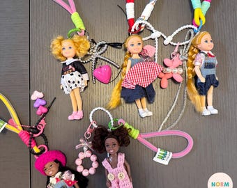 90s Fashion Doll Bag Charms, Cute Doll Keychain, Y2K Bag Charm, Rope Bag Charm, Fidget Toy Key Charms, Emotional Support Keychain Gift