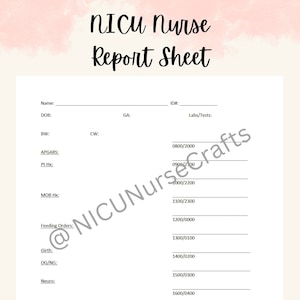 NICU Report Sheet, Neonatal icu Nurse Handoff Sheet, NICU Brain, Printable Report Sheet, SBAR