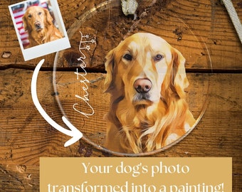 Golden retriever ornament Golden retriever Christmas Glass photo ornament Dog ornament personalized Pet memorial ornament(Golden Glass Name)