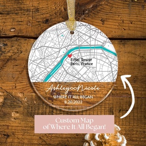 Where it all began ornament Map ornament Engagement ornament First Christmas ornament Glass ornament Custom ornament Personalized gift