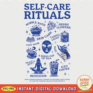 Self-Care Rituals, SVG PNG File, Fun Mental Health Self Love Trendy Vintage Design for Graphic Tees, Totes, Stickers, Etc. -Commercial Use