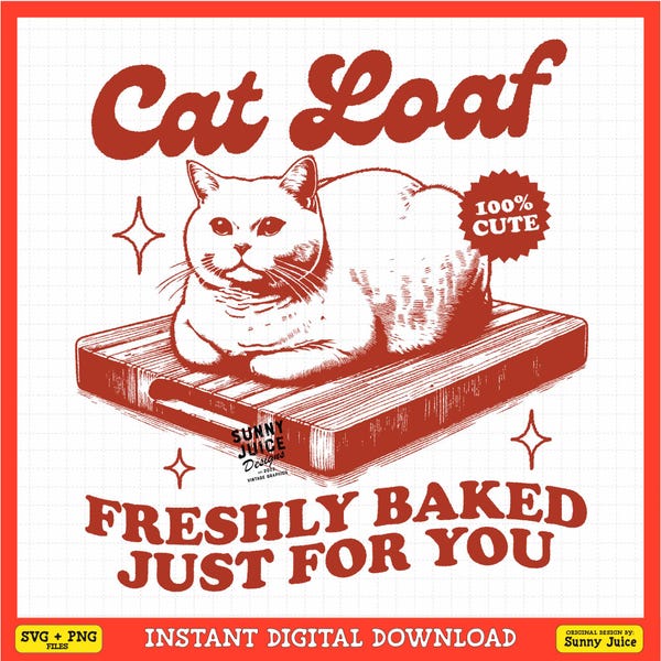 Cat Loaf Funny Cat, SVG PNG File, Trendy Vintage Retro Cat Lover Design for Graphic Tees, Tote Bags, Stickers, Keychains - Commercial Use