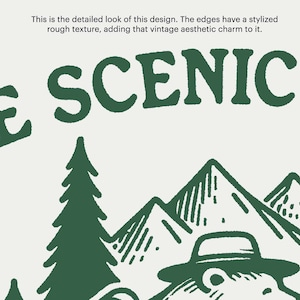 The Scenic Route Is Always A Good Idea, SVG PNG File, Trendy Vintage Outdoorsy Hiking Bear Design for Graphic Tees, Totes, Stickers, Etc. zdjęcie 2
