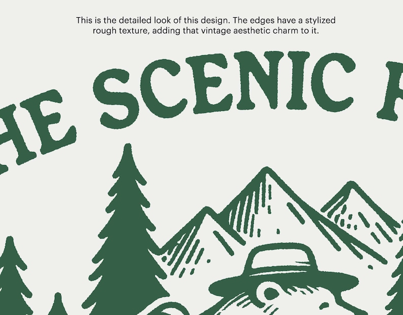 The Scenic Route Is Always A Good Idea, SVG PNG File, Trendy Vintage Outdoorsy Hiking Bear Design for Graphic Tees, Totes, Stickers, Etc. zdjęcie 2