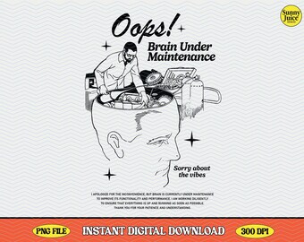 Brain Under Maintenance PNG, Retro Mental Health Design (Digital Download)