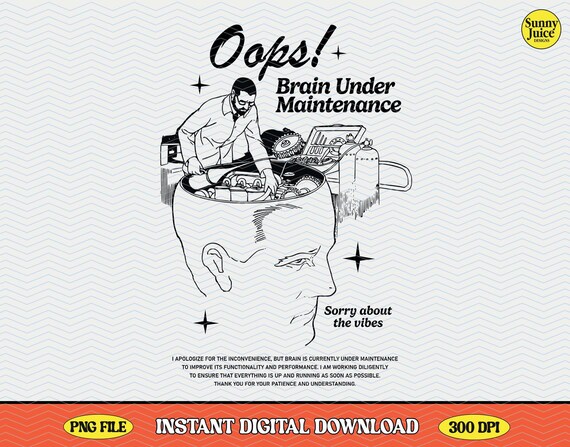 Brain Under Maintenance PNG, Retro Mental Health Design (Digital Download)