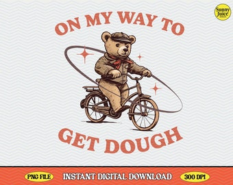 Retro Teddy Bear on Bike PNG Clipart (Digital Download)