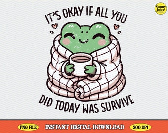 Cozy Frog Coffee PNG File: Mental Health Vintage Design (Digital Download)