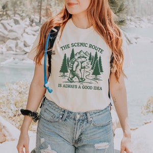 The Scenic Route Is Always A Good Idea, SVG PNG File, Trendy Vintage Outdoorsy Hiking Bear Design for Graphic Tees, Totes, Stickers, Etc. zdjęcie 3