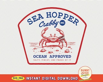 Sea Hopper Crab, SVG PNG File, Fun Trendy Vintage Seafood Crab Design for Graphic Tee Shirts, Totes, Stickers, Etc. - Commercial Use