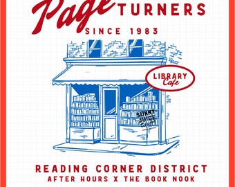 Library Cafe Bookstore, SVG PNG File, Fun Retro Vintage Popular Bookish Design for Graphic Tee Shirt, Sweatshirt, Tote, Sticker, Mug, etc.