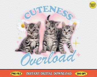 Trendy Cuteness Overload Y2K Tabby Cats Esthetisch PNG-ontwerp voor shirts, Tote Bag, mokken en meer - Commercieel gebruik