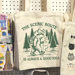 The Scenic Route Is Always A Good Idea, SVG PNG File, Trendy Vintage Outdoorsy Hiking Bear Design for Graphic Tees, Totes, Stickers, Etc. zdjęcie 4