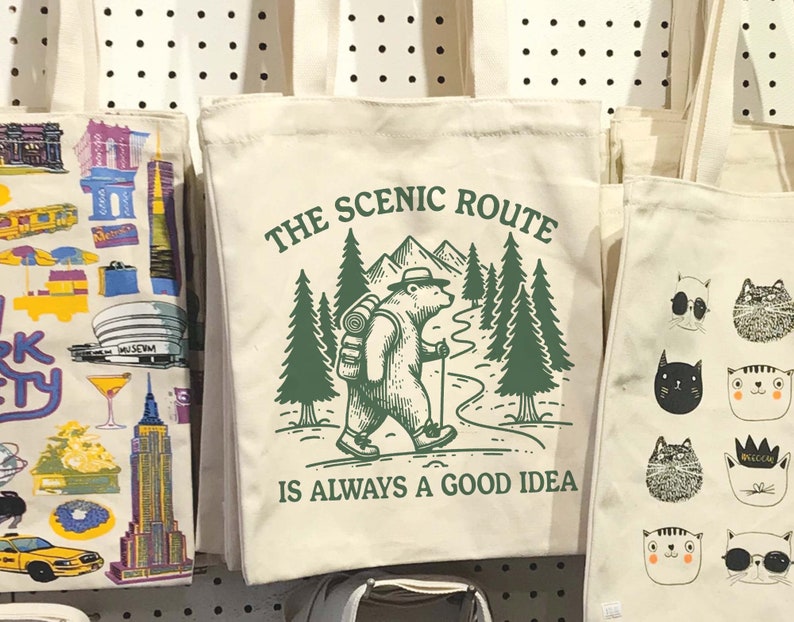 The Scenic Route Is Always A Good Idea, SVG PNG File, Trendy Vintage Outdoorsy Hiking Bear Design for Graphic Tees, Totes, Stickers, Etc. zdjęcie 4