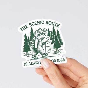 The Scenic Route Is Always A Good Idea, SVG PNG File, Trendy Vintage Outdoorsy Hiking Bear Design for Graphic Tees, Totes, Stickers, Etc. zdjęcie 6