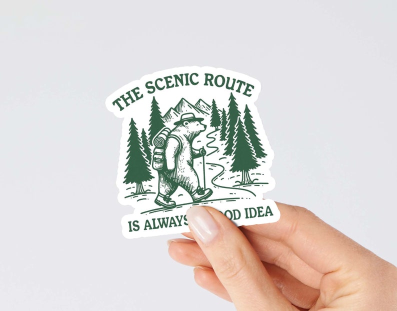 The Scenic Route Is Always A Good Idea, SVG PNG File, Trendy Vintage Outdoorsy Hiking Bear Design for Graphic Tees, Totes, Stickers, Etc. zdjęcie 6