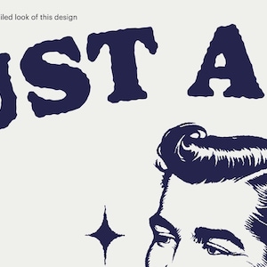 May include: A vintage-style illustration of a man with a moustache, featuring the text "MUSTACHE" in a bold, navy blue font. The illustration is set against a light grey background.