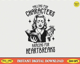 Falling for Book Characters SVG, Retro Bookish Design (Digital Download)