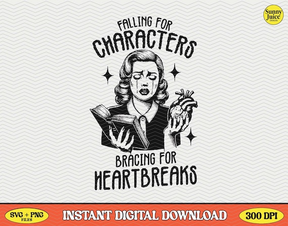 Falling for Book Characters SVG, Retro Bookish Design (Digital Download)