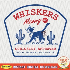 Whiskers Meowy, SVG PNG File, Trendy Vintage Tuxedo Cat Design for Graphic Tee Shirts, Totes, Stickers, Etc. - Commercial Use