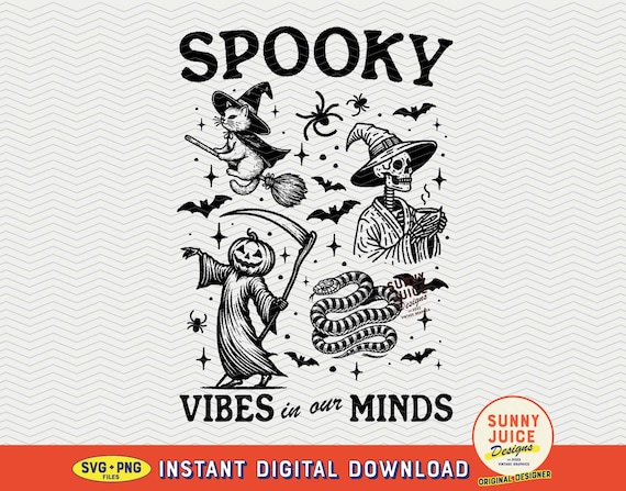 Spooky Vibes Halloween Design, SVG PNG File, Commercial Use