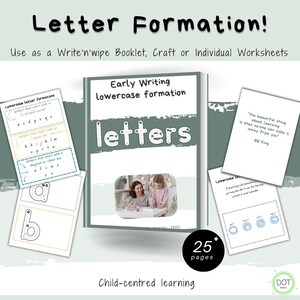 Recursos para la formación de letras, minúsculas, habilidades tempranas de escritura, desarrollo, motricidad fina, adaptaciones, niños, terapia ocupacional, escuela, descarga digital, pdf