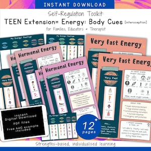 TEEN Extension = Body Cues Interoception, Very Fast, Hormonal, Resources, Energy, Feelings, Sensory, Self-Regulation, Class Home OT, pdf