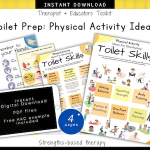 Toiletvaardigheden: fysieke activiteiten, naar het toilet gaan, grove motoriek, lichaam, handen wassen, constipatie, voorbereiding, visueel, digitale download, pdf