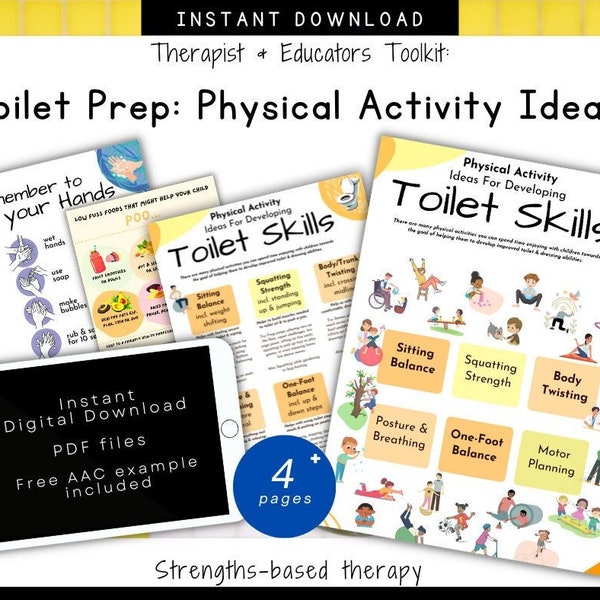 Toilet Skills: Physical Activities, Pre-toileting, Gross Motor, Body, Hand washing, Constipation, Preparation, visual, Digital Download, pdf