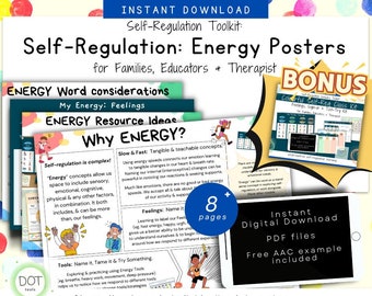 Self-Regulation: Energy Posters, Learning Tips & Tools, Visuals, Sensory Tools, Feelings, Educators, School, Class, Home, OT, Children, pdf