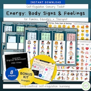 Può includere: Un kit di strumenti scaricabile digitalmente per l'autoregolazione, con il testo "Energy: Body Signs & Feelings" per famiglie, educatori e terapisti. Include 8 pagine e un kit bonus di 6+ pagine. Progettato per l'apprendimento dell'autoregolazione incentrato sul bambino.