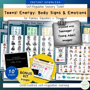 Peut inclure: Un kit d'outils téléchargeable numériquement pour les adolescents, axé sur l'autorégulation, les signes corporels et les émotions. Comprend des fichiers PDF, un kit bonus et des pages avec des illustrations des sentiments et des niveaux d'énergie.