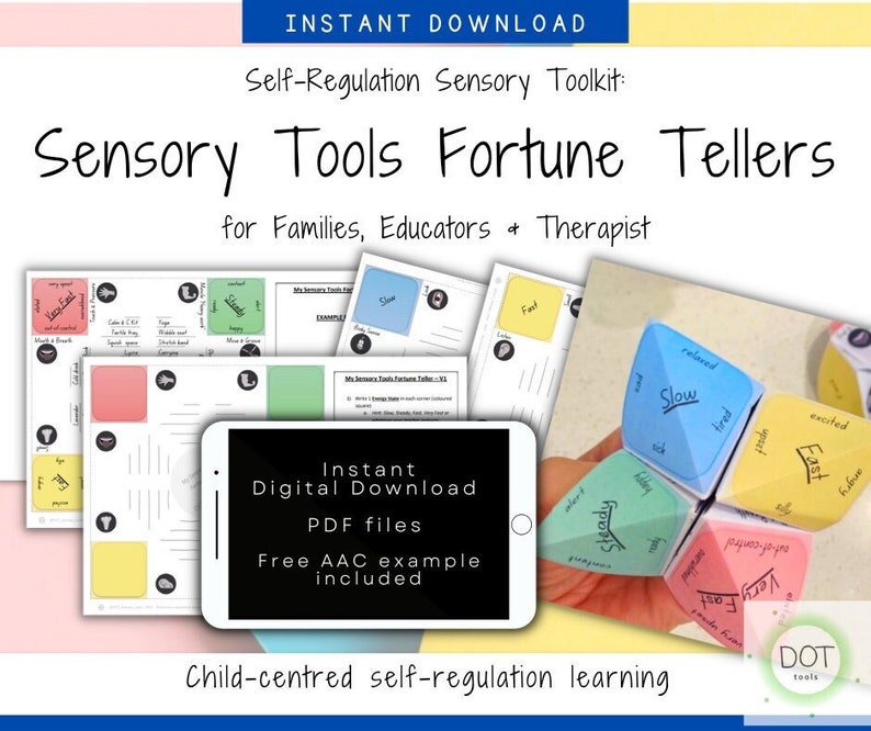 Sensory Tools Fortune Tellers, Self-Regulation, Energy Tools, Learning, Fun, Classroom, Home, OT, Kids, Printable, origami, Digital Download image 1