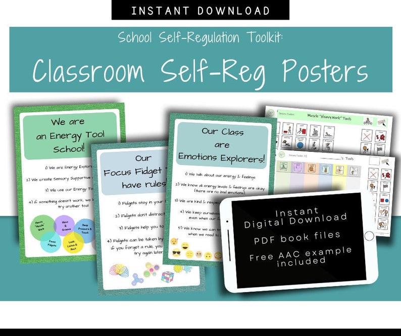 Classroom Self-Reg Poster Pack, Group Session, Resource, Children, Sensory Tools, Self-Regulation, Feelings, Teacher, Class, visuals, pdf image 1
