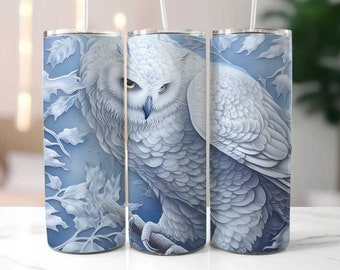 Snowy Owl Tumbler Wrap, 20oz Skinny Tumbler Digital Download PNG, Tumbler Wrap Sublimation Design, Art Cup, Snowy Owl Cup Wrap, Gift, Design