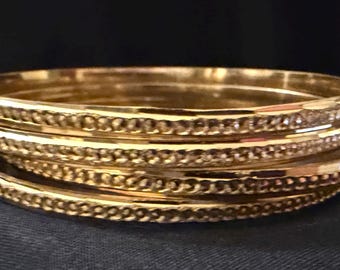 Vintage Gold Tone Bangle Bracelet Set of 4 — Textured Stacking Bangles 8.5 Inch