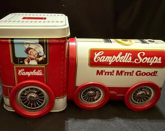 Scatola di latta a forma di camioncino della zuppa Campbell's / 1997 da collezione / Set da due pezzi / M'm M'm Good / Campbell's Kid / Scatola di latta pubblicitaria vintage