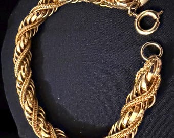 Vintage Direction One Gold Tone Chunky Braided Rope Chain Bracelet — 7.5 Inch Signed