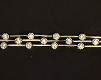 Vintage Sterling Silver CZ Triple Strand Bar Bracelet — 7.5 Inch 925 Cubic Zirconia