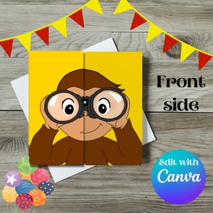Invitation for a children&#39;s party with the design of Curious George, window type invitation