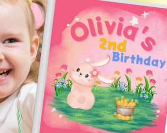 Personalized 2nd Birthday Bunny Book, Custom Rabbit Theme Storybook, Second Birthday Gift for Granddaughter Niece Keepsake