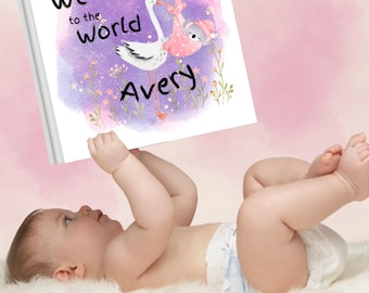 Personalisiertes „Willkommen auf der Welt“-Babybuch, individuelles Geschenk zur Babyparty für ein neugeborenes Mädchen von Oma, Erinnerungsstück in Form eines Bilderbuchs
